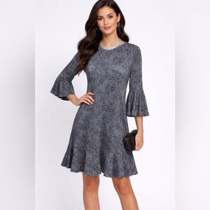 LuLaRoe Grey Floral Ruffle-Sleeve Midi Dress
